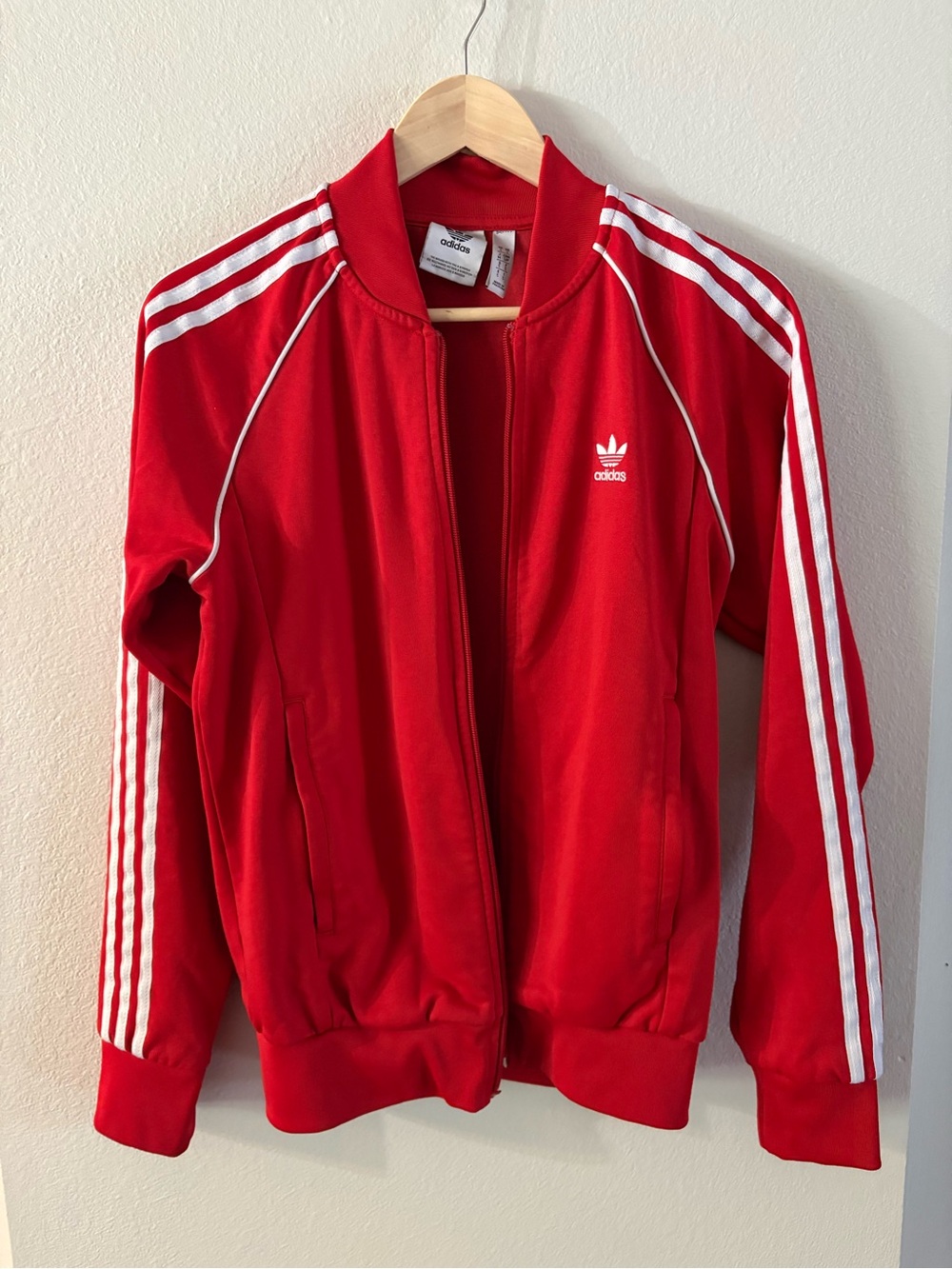 Y2K Streetwear Red Track Jacket with White Stripes Adidas Small *no zipper*